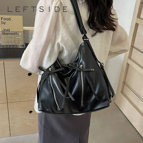 Bow Detail PU Leather Shoulder Bag for Women