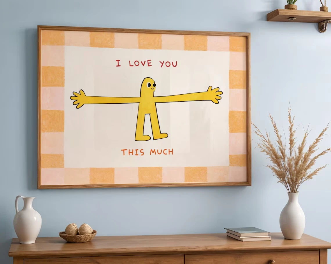 I Love You This Much Wall Art Print – Cute Hug Illustration Poster