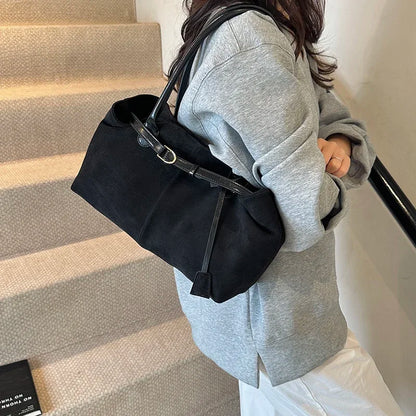 Nubuck Leather Shoulder Tote Bag – Women's Y2K Handbag