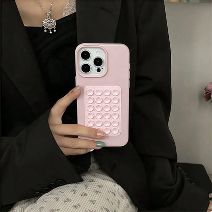 3D Suction Cup Stand Phone Case – Litchi Texture for iPhone