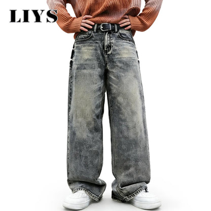 Baggy Wide Leg Jeans – Unisex Washed Streetwear Denim