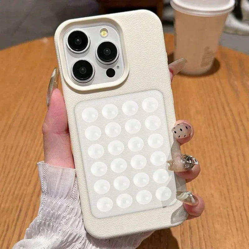 3D Suction Cup Stand Phone Case – Litchi Texture for iPhone