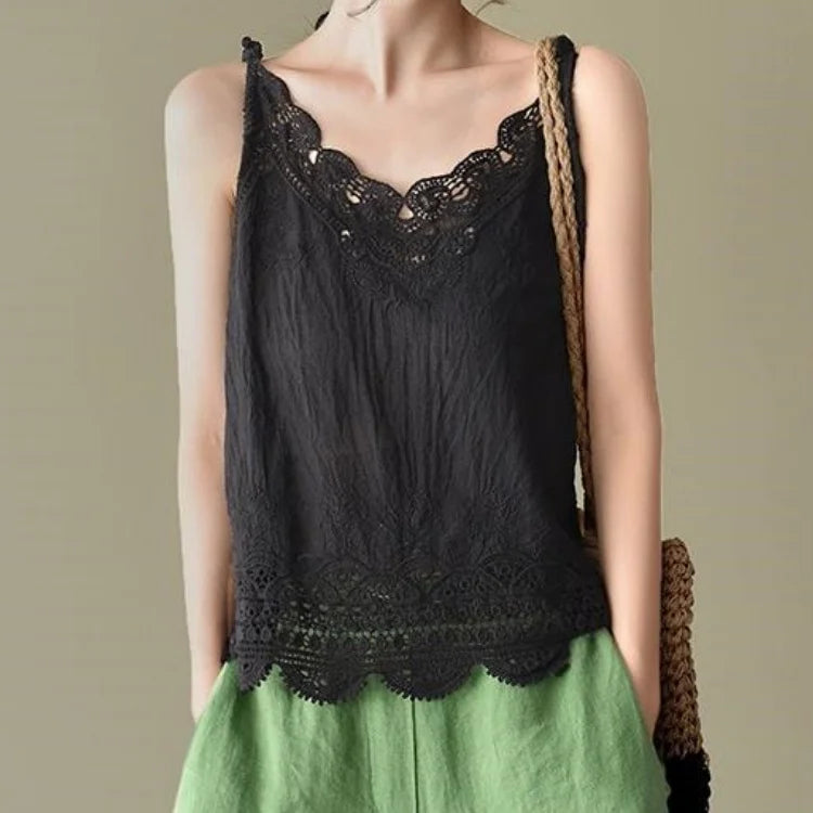 Lace Embroidered Camisole Top – Women's V-Neck Spaghetti Strap Tank