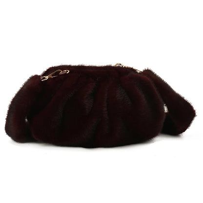 Winter Mink Fur Wrinkle Shoulder Crossbody Bags