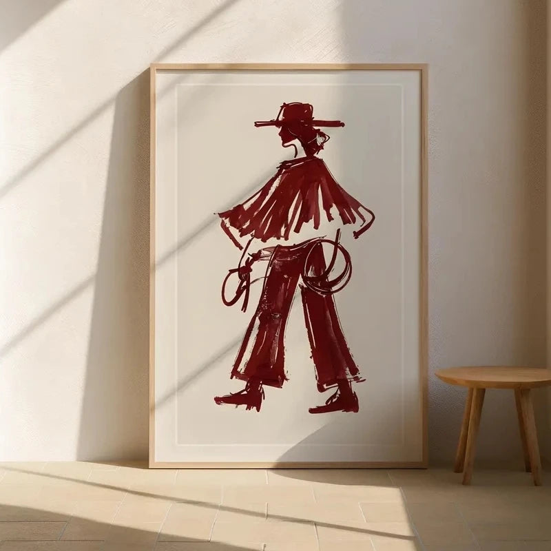 Burgundy Cowgirl Wall Art Print – Western Poster Decor