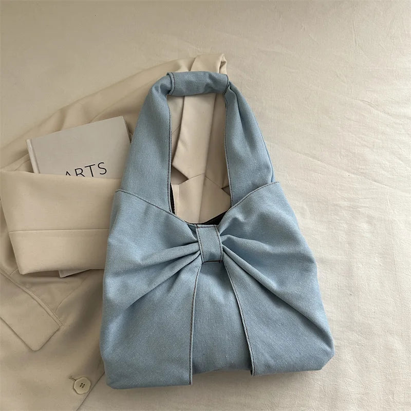 Sweet Bowknot Design Women's Denim Shoulder Bags