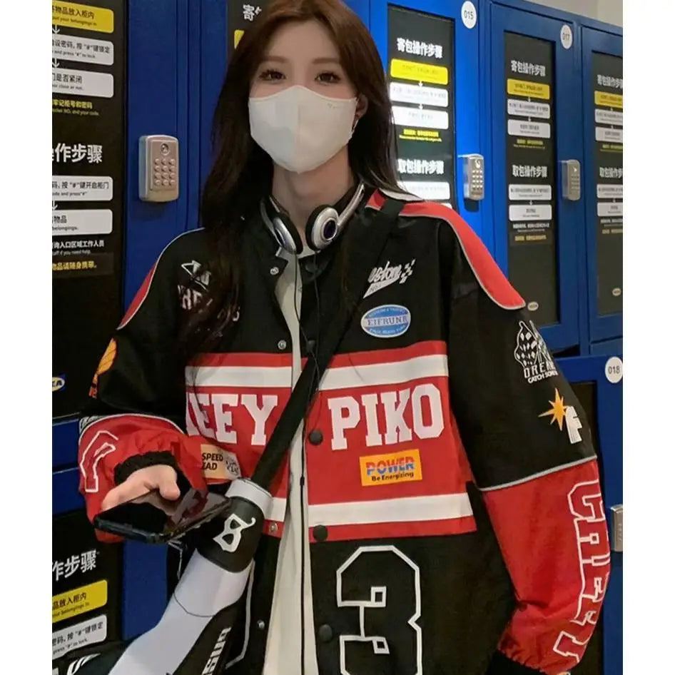 Racing Motorcycle Baseball Jacket – Streetwear Letter Print Couple Outfit
