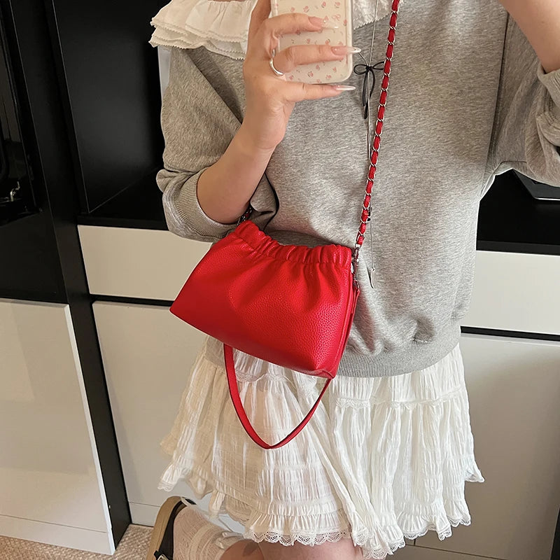 Women Small PU Leather Bucket Shoulder Bag