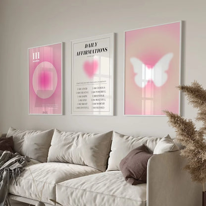 Pink Aura Affirmation Wall Art Poster Set – Angel Numbers & Butterfly Prints