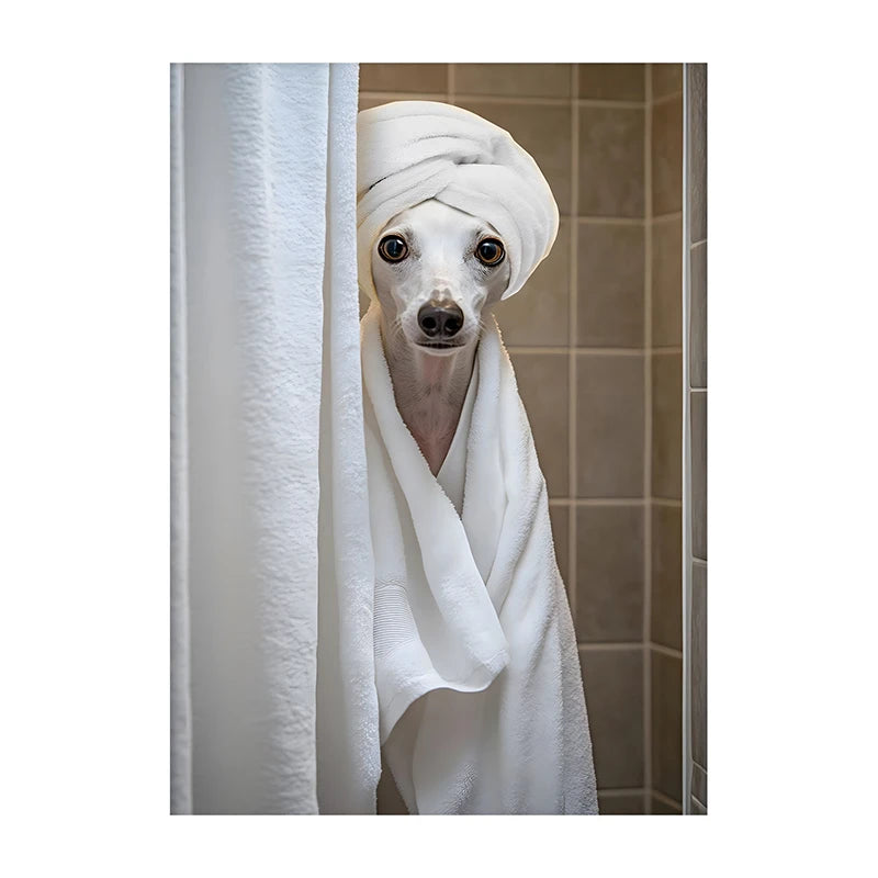Cute Dog Bathroom Wall Art Poster – Funny Shower Print