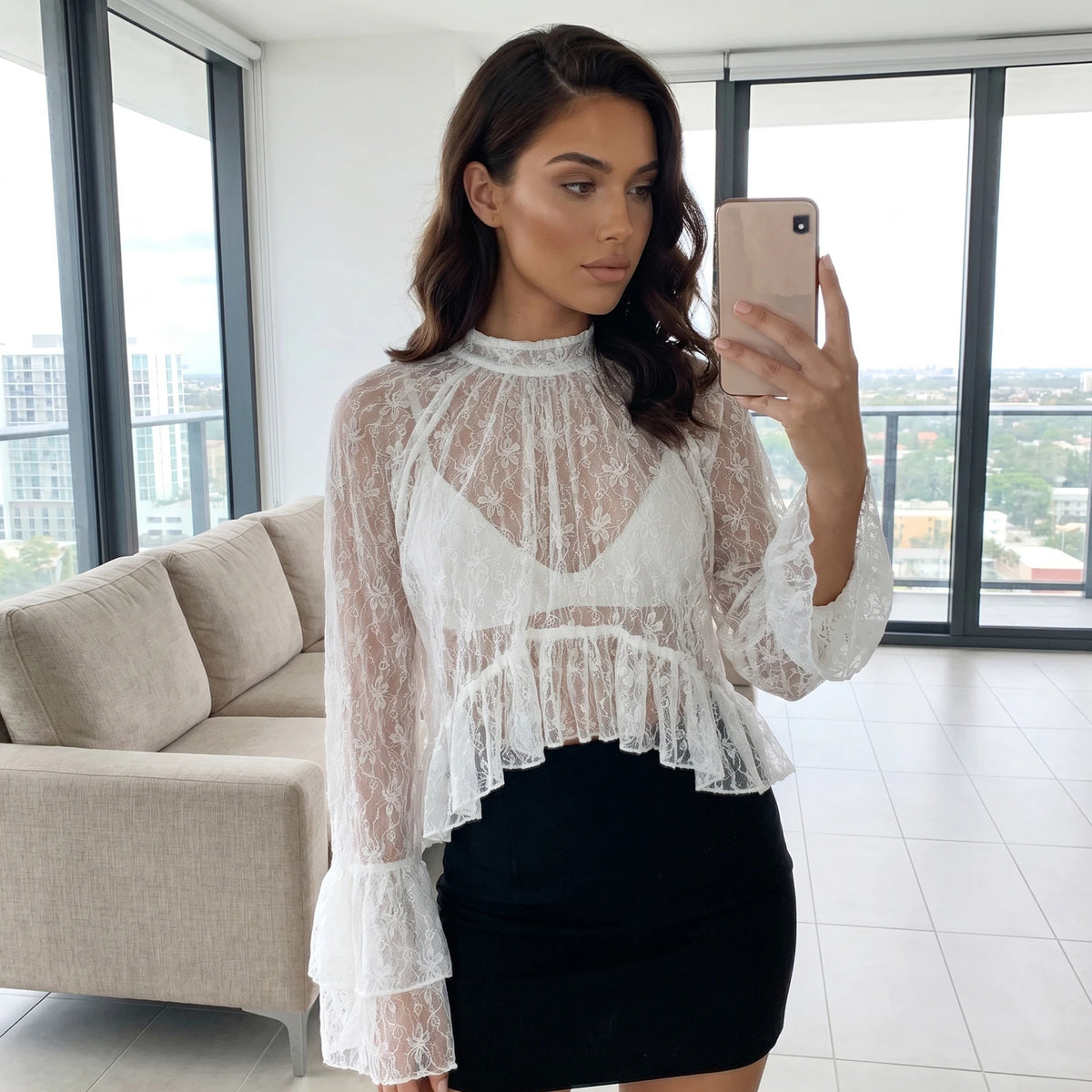 Women's Floral Lace Sheer Poncho Top – Off Shoulder Chiffon Cape