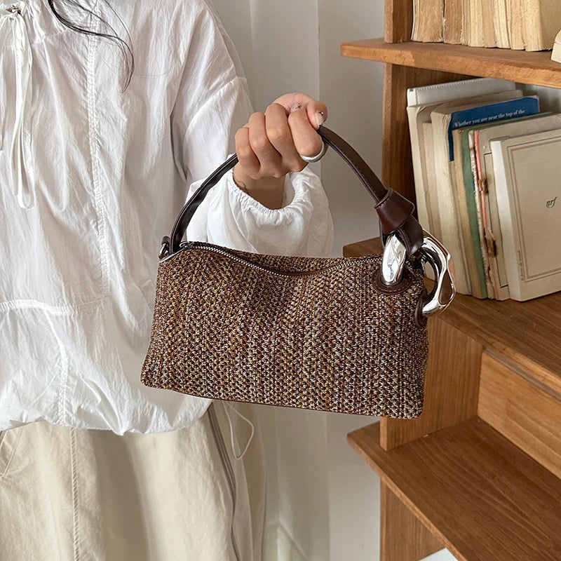 Straw Shoulder Bag for Women – Vintage Woven Crossbody Handbag