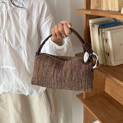 Straw Shoulder Bag for Women – Vintage Woven Crossbody Handbag