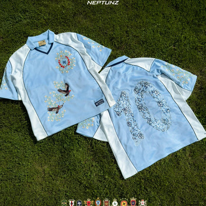 Y2K National Series Floral Embroidery Color Block Unisex T-Shirt