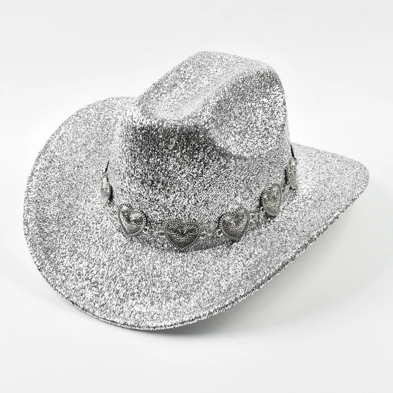 Glitter Cowboy Hat with Rhinestone Chain – Unisex Party Hat