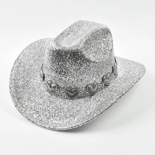 Glitter Cowboy Hat with Rhinestone Chain – Unisex Party Hat