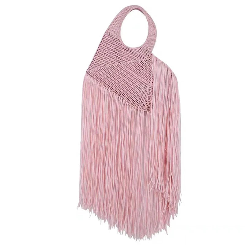 Woven Straw Fringe Crossbody Bag – Women's Summer Beach Handbag