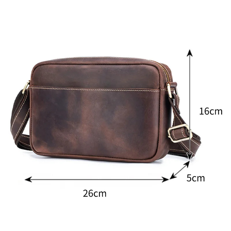 Men's Vintage Leather Crossbody Bag - Genuine Cowhide Shoulder Messenger