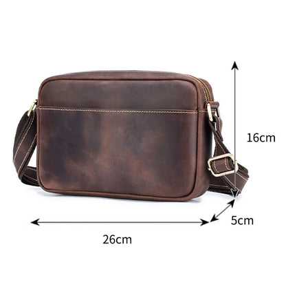 Men's Vintage Leather Crossbody Bag - Genuine Cowhide Shoulder Messenger