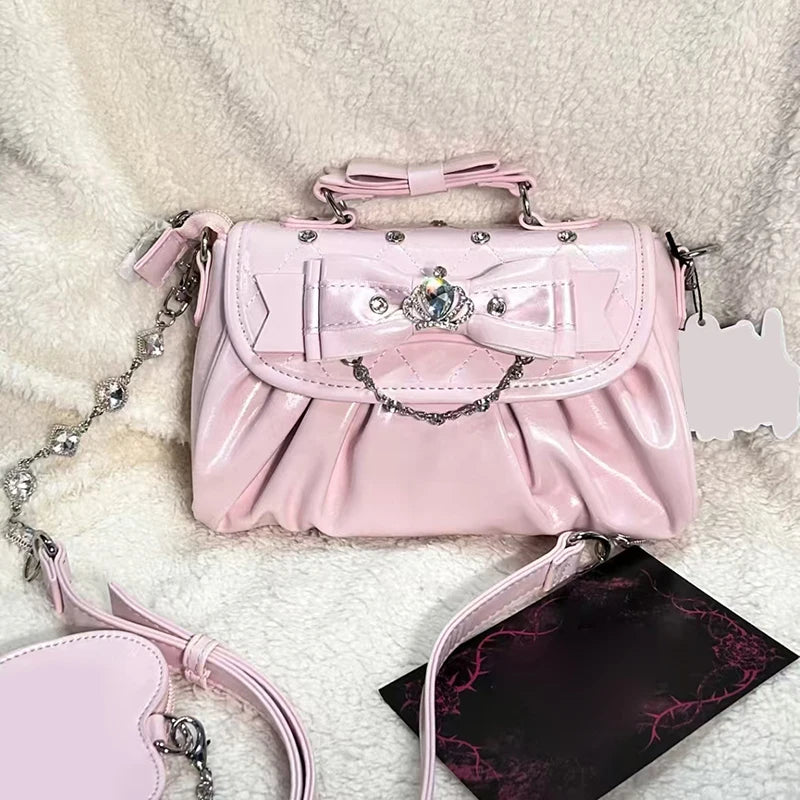 Elegant Pink Bow Rhinestone Underarm Bag