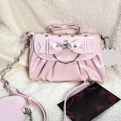 Elegant Pink Bow Rhinestone Underarm Bag
