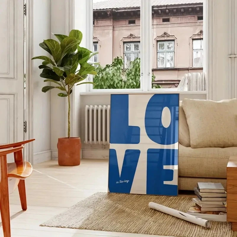 Love Is the Key Blue Wall Art Print – Bold Typography Poster for Home Decor