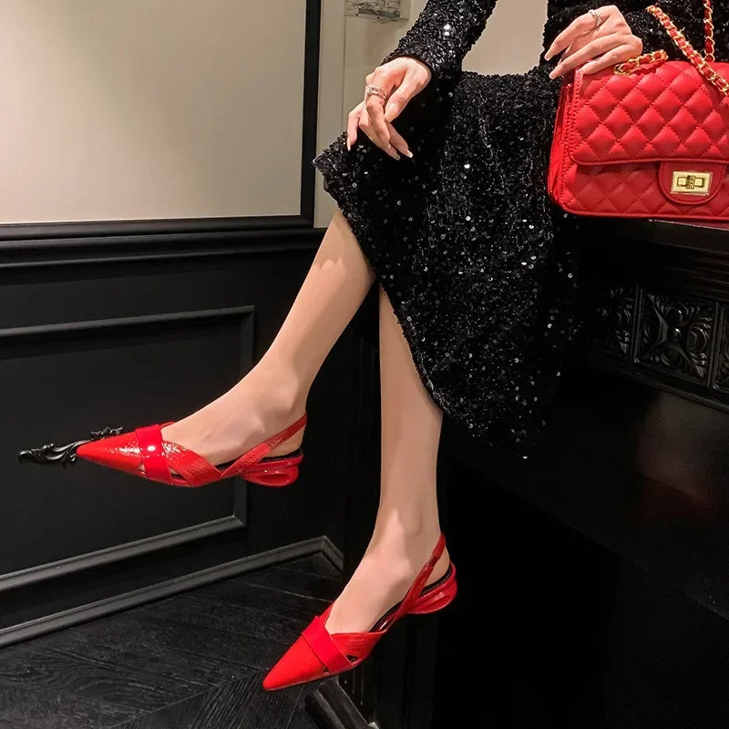Patent Leather Women's Slingback Pumps – Low Heel Pointed Toe