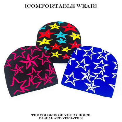Star Print Beanie Hat – Unisex Hip Hop Knit Cap for Fall & Winter