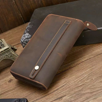 Genuine Leather Long Clutch Wallet for Men – Zipper