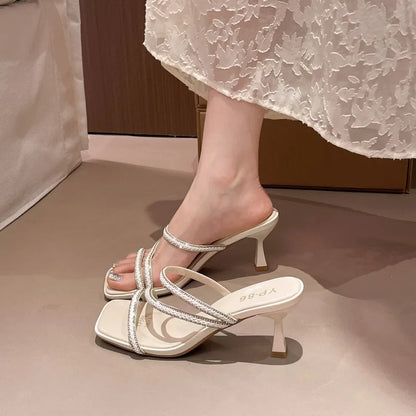 Open Toe Strappy Heeled Sandals – Women's Square Toe Mules