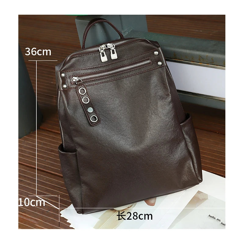 Genuine Cowhide Leather Backpack – Large Capacity Retro
