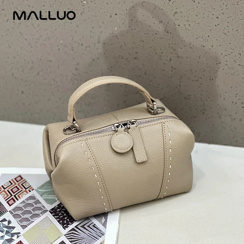 Genuine Cowhide Leather Mini Boston Bag for Women Luxury Designer Pebbled Leather