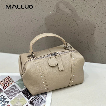Genuine Cowhide Leather Mini Boston Bag for Women Luxury Designer Pebbled Leather