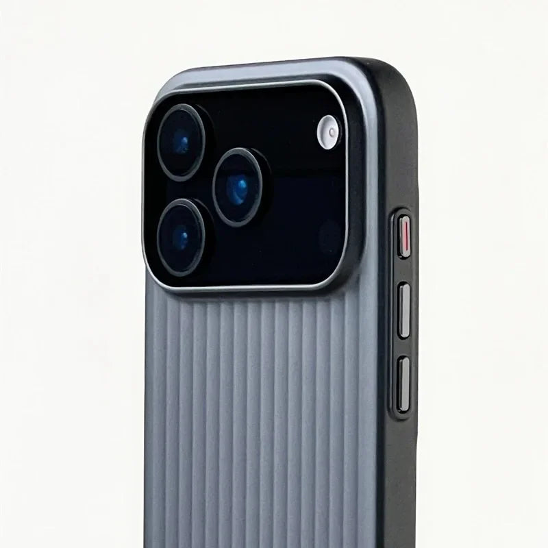 MagSafe Ribbed Stripe iPhone Case for 17 16 15 14 Pro Max – Matte Metal Finish