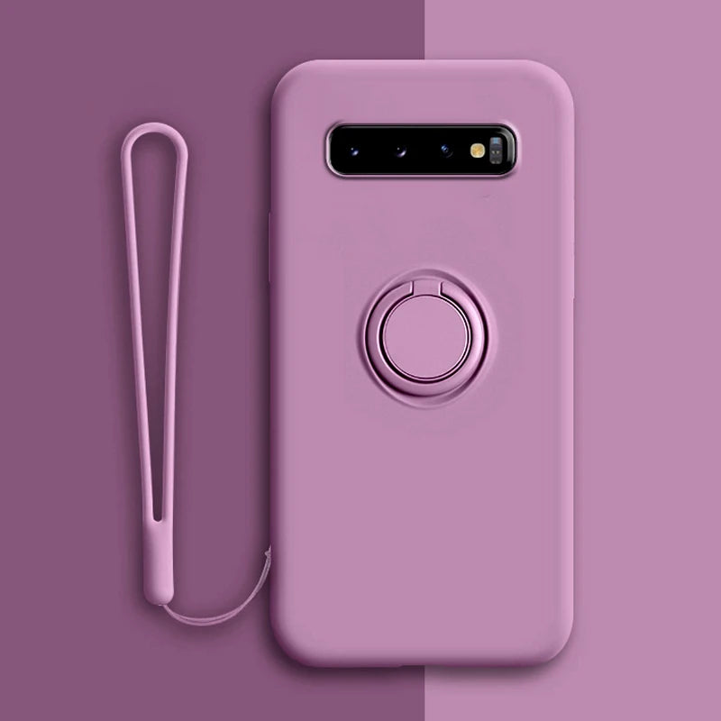 Soft Silicone Samsung Galaxy Case with Ring Holder and Wrist Strap