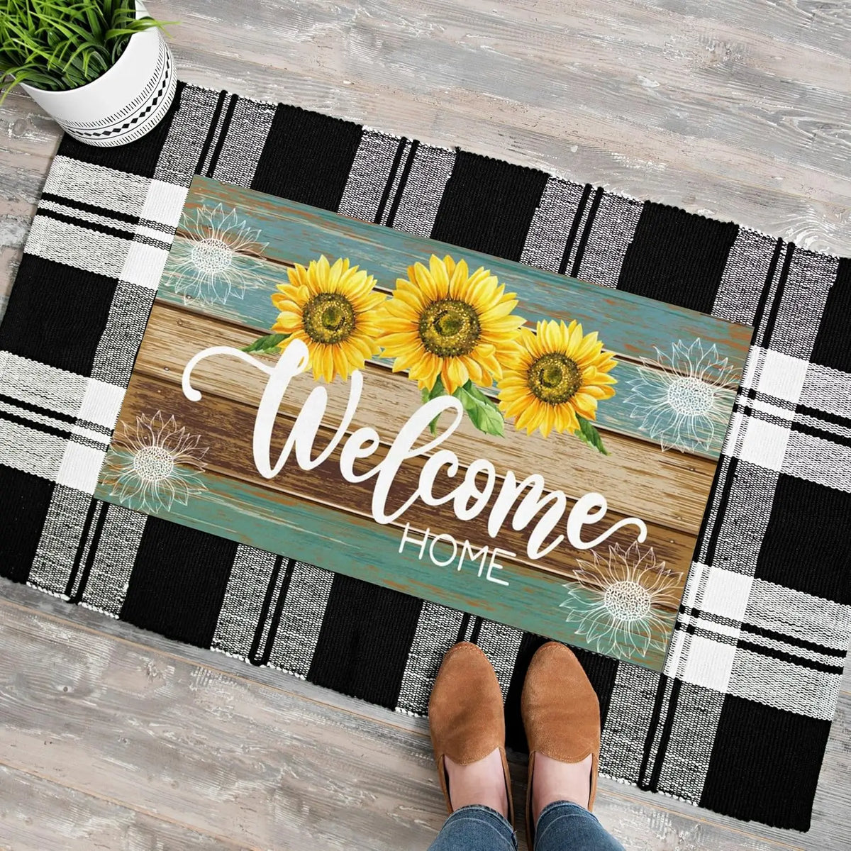 Vikama Summer Doormat Sunflower Front Door Welcome Mat Vintage Rustic Yard Non Slip Seasonal Home