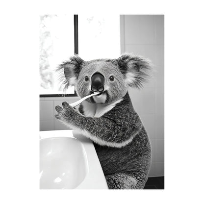 Funny Animal Bathroom Wall Art Poster – Black & White Vintage Print