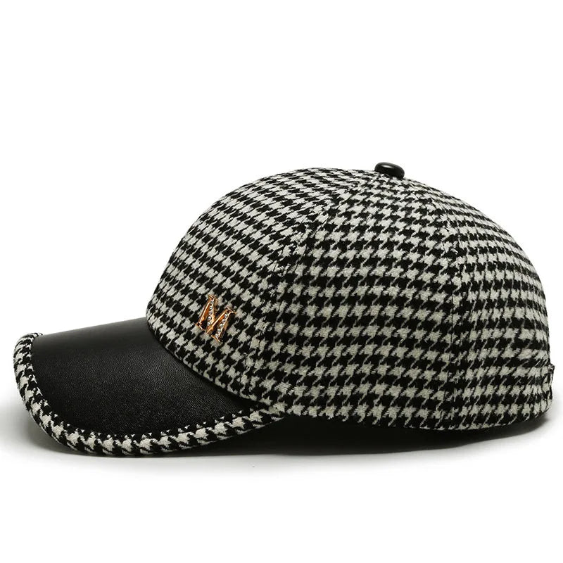 Houndstooth Baseball Cap – Warm Windproof Adjustable Hat