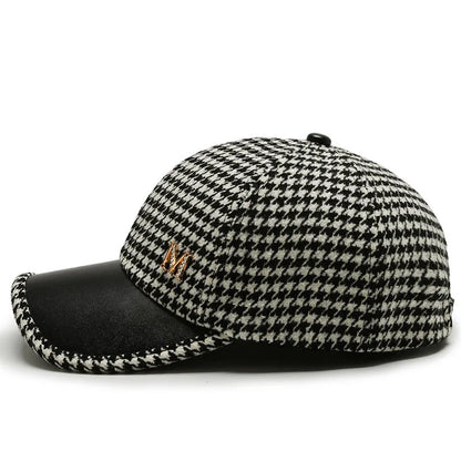 Houndstooth Baseball Cap – Warm Windproof Adjustable Hat
