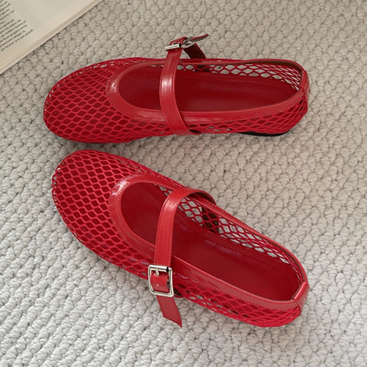 Eilyken Mesh Flat Shoes – Women's Buckle Strap Round Toe Flats