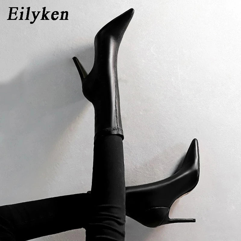 Eilyken Women Stiletto Heel Ankle Boots – Pointed Toe PU Leather