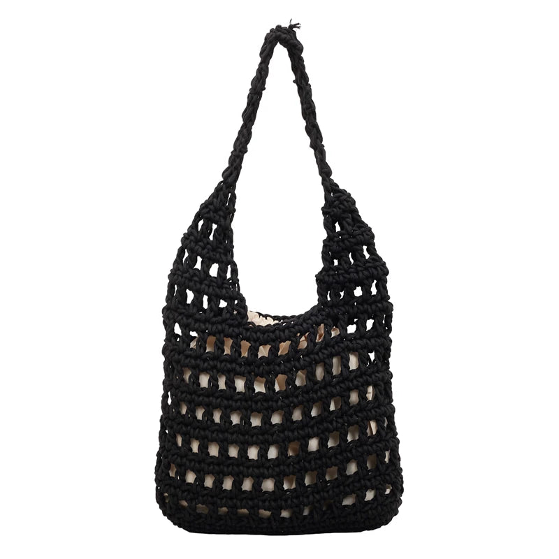 Women's Crochet Hollow Woven Drawstring Shoulder Bag