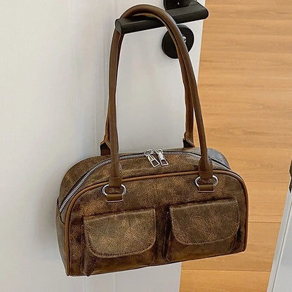 Retro Small Double Pockets Shoulder Bags
