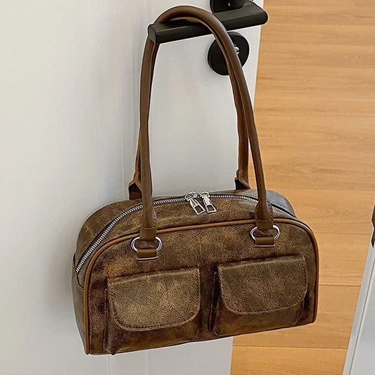 Retro Small Double Pockets Shoulder Bags