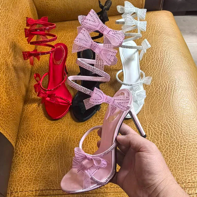 Eilyken Crystal Butterfly Wrap Ankle Strap Stiletto Sandals – Women's Open Toe Heels