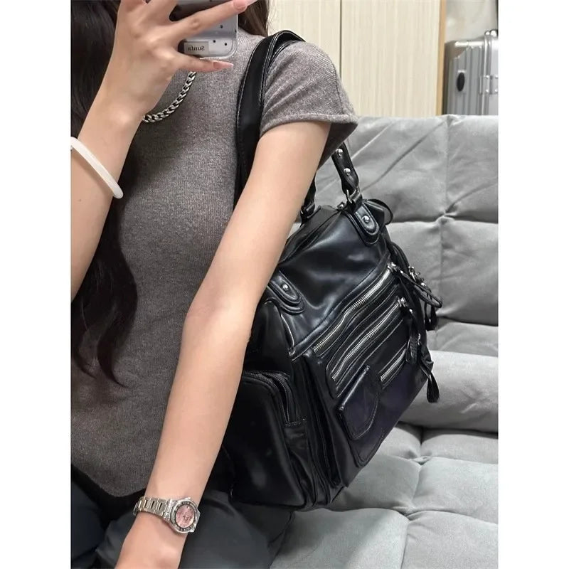 Vintage Punk Women Tote Bags Mujer Moto Style