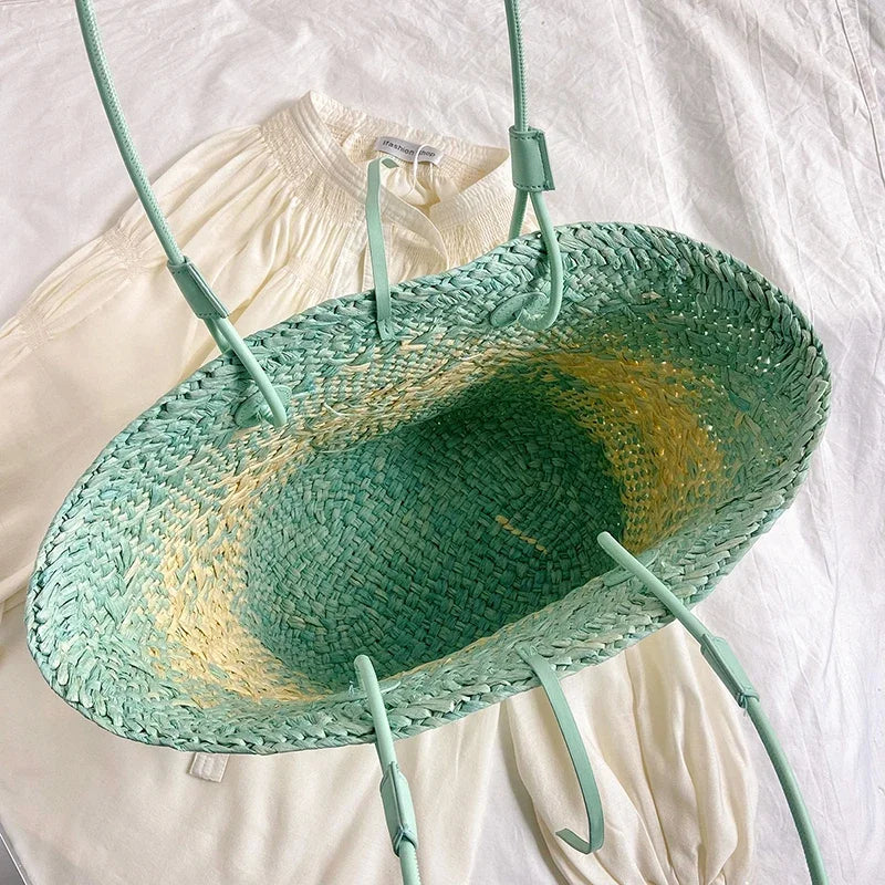 Straw Tote Bag for Women – Woven Raffia Beach Shoulder Handbag