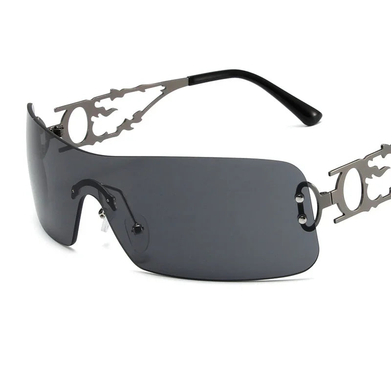 Rimless Y2K Shield Sunglasses – UV400 Wraparound Unisex
