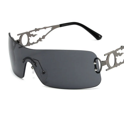 Rimless Y2K Shield Sunglasses – UV400 Wraparound Unisex