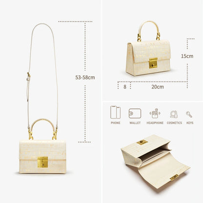 Genuine Leather Shoulder Handbag with Gold Hardware
